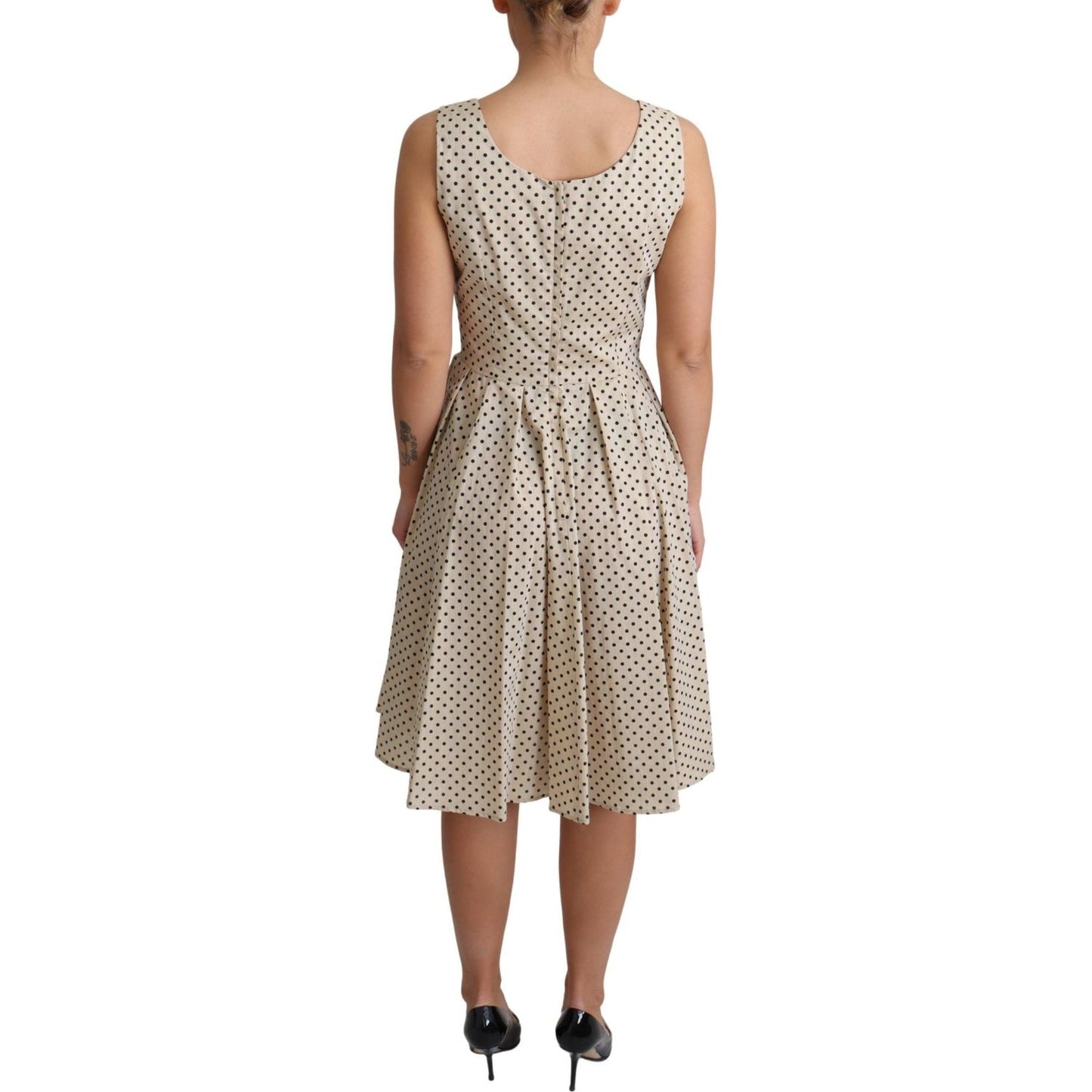 Dolce & Gabbana Beige Polka Dotted Cotton A-Line Dress