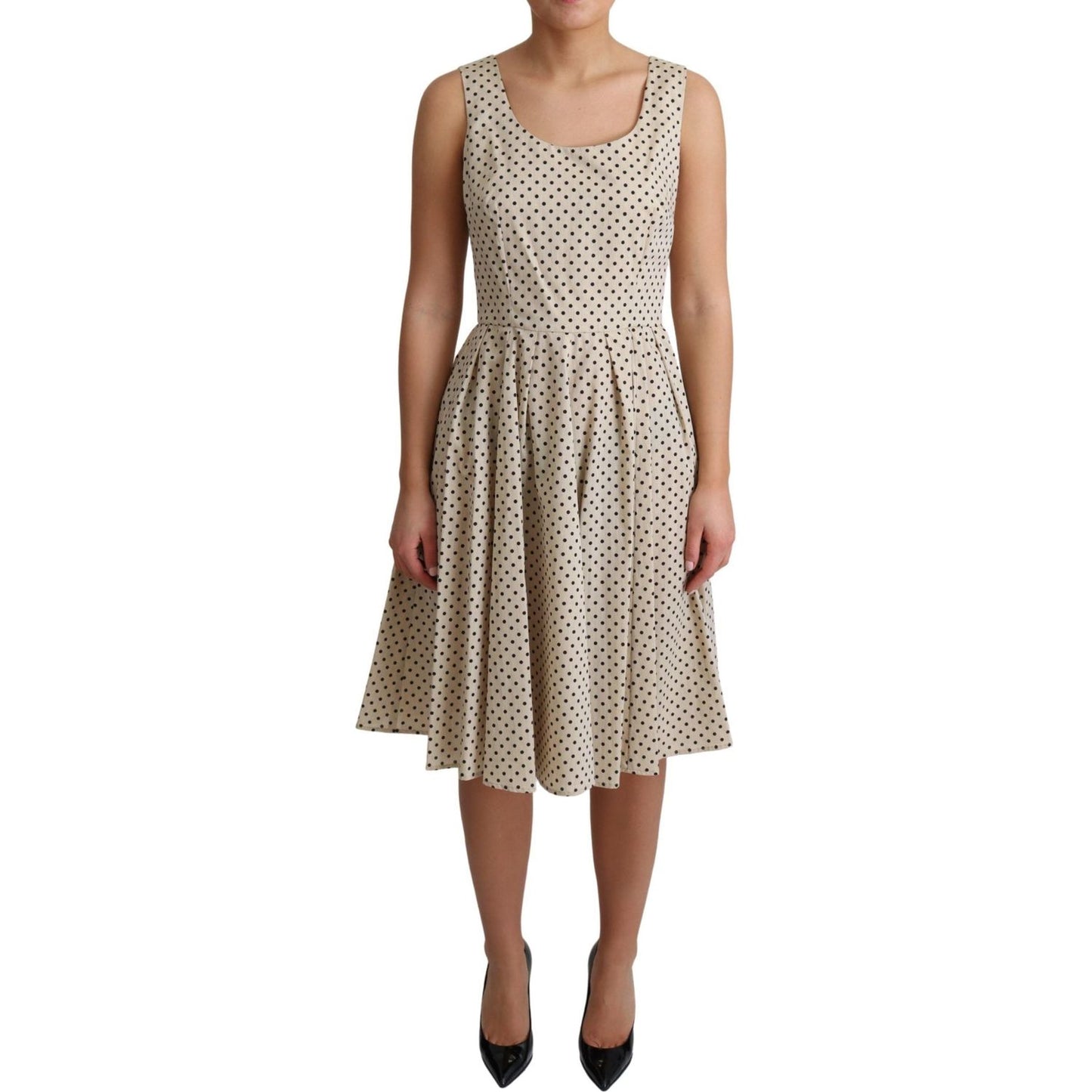 Dolce & Gabbana Beige Polka Dotted Cotton A-Line Dress