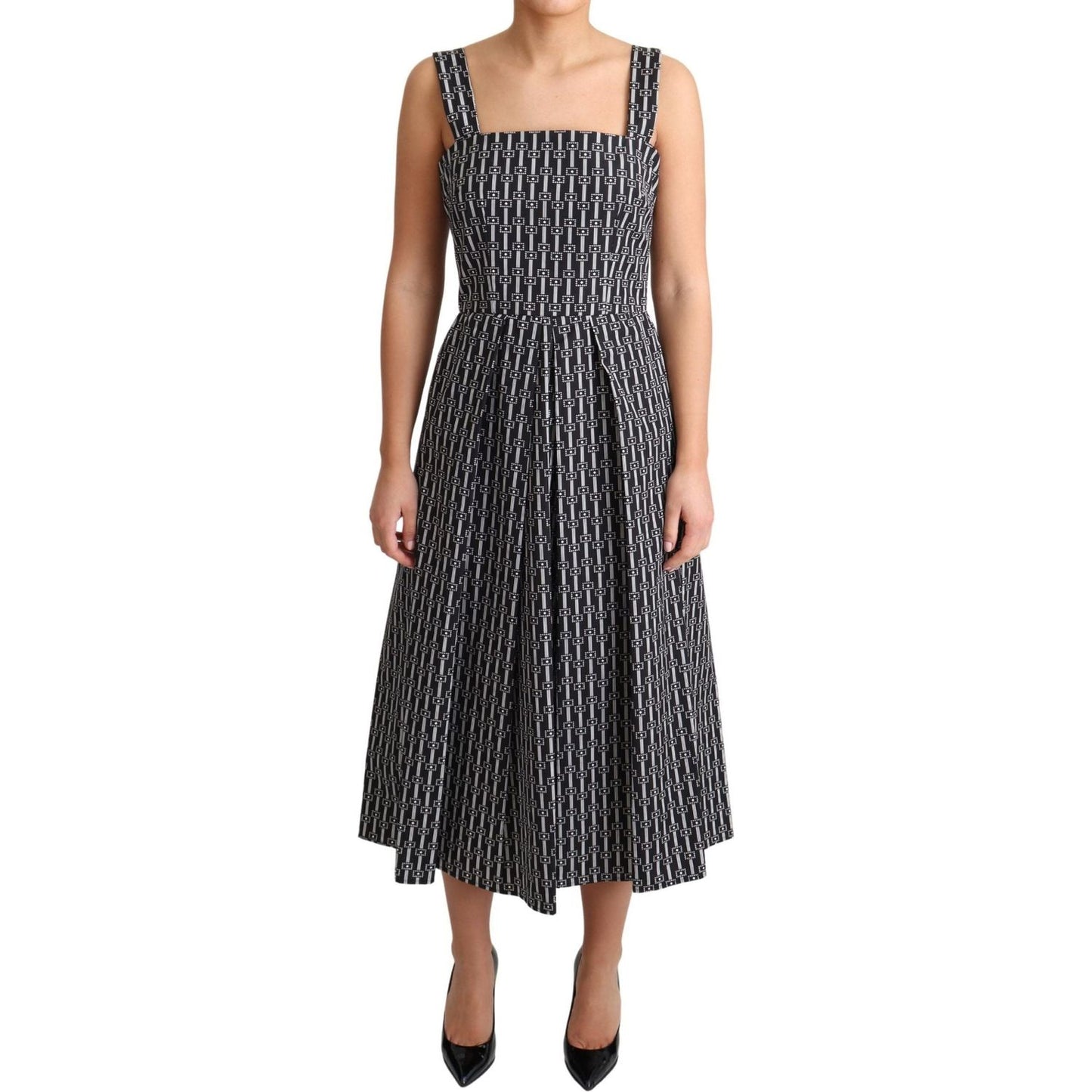 Dolce & Gabbana Black White Pattern Cotton A-Line Dress