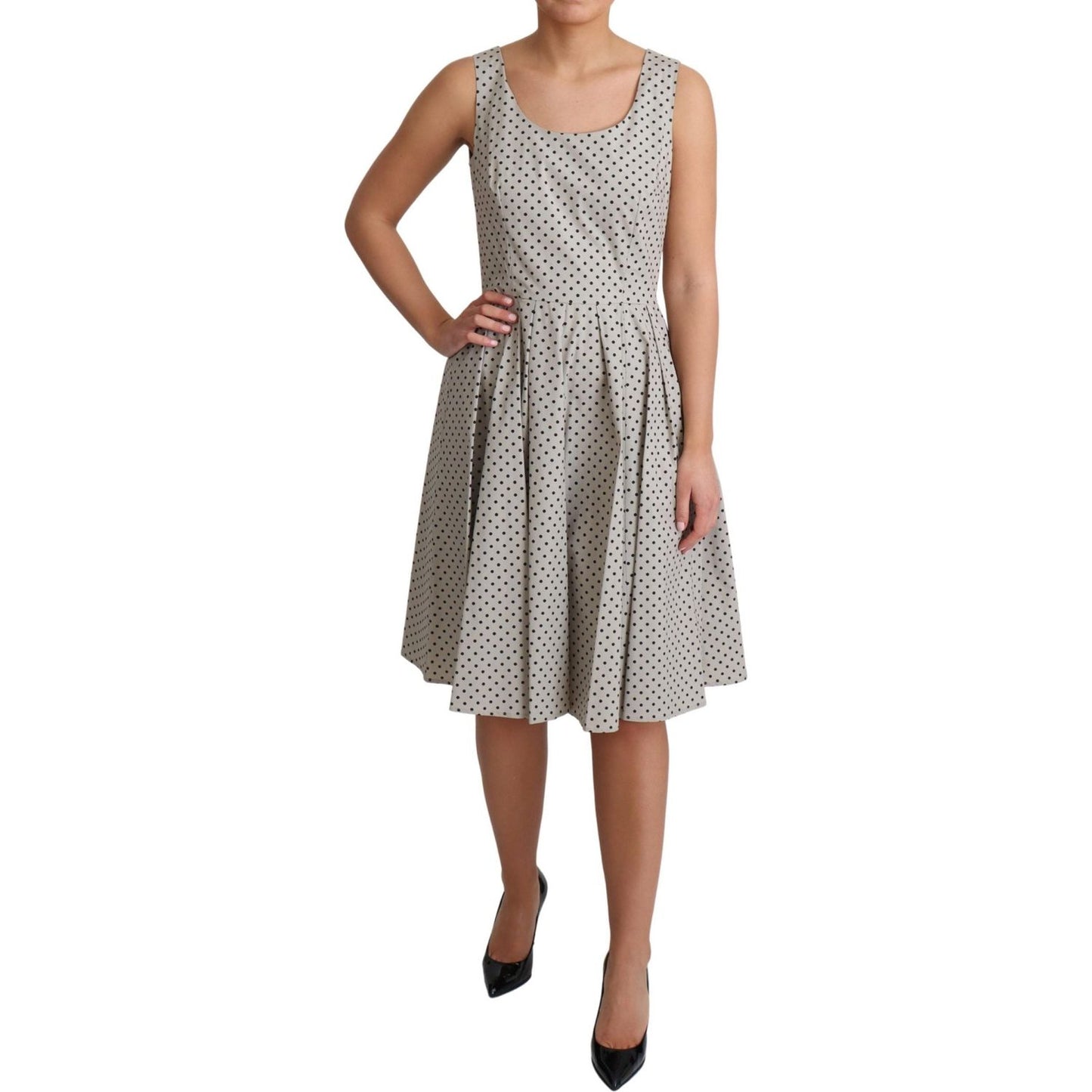 Dolce & Gabbana Beige Polka Dotted Cotton A-Line Dress DR2766-40