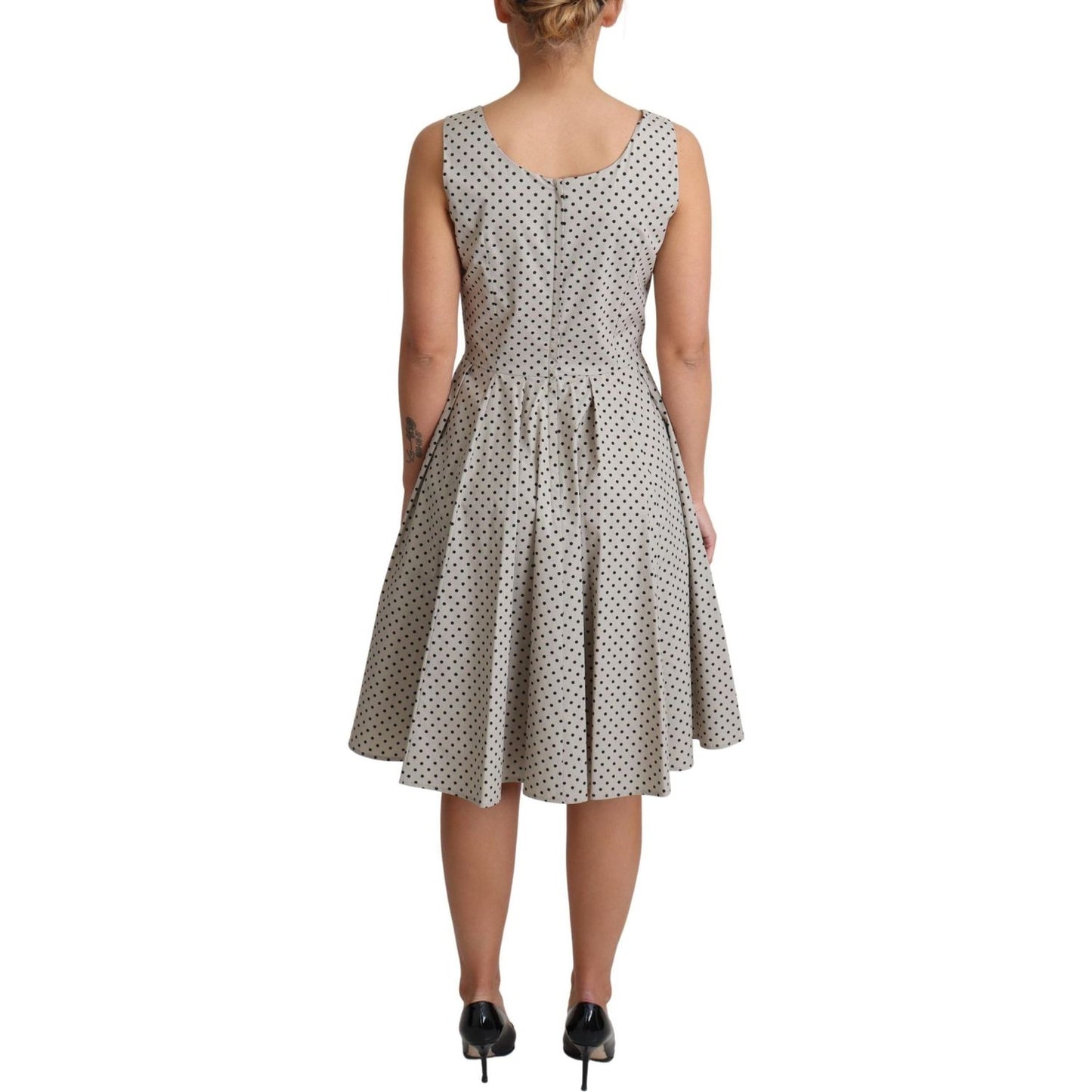 Dolce & Gabbana Beige Polka Dotted Cotton A-Line Dress DR2766-40