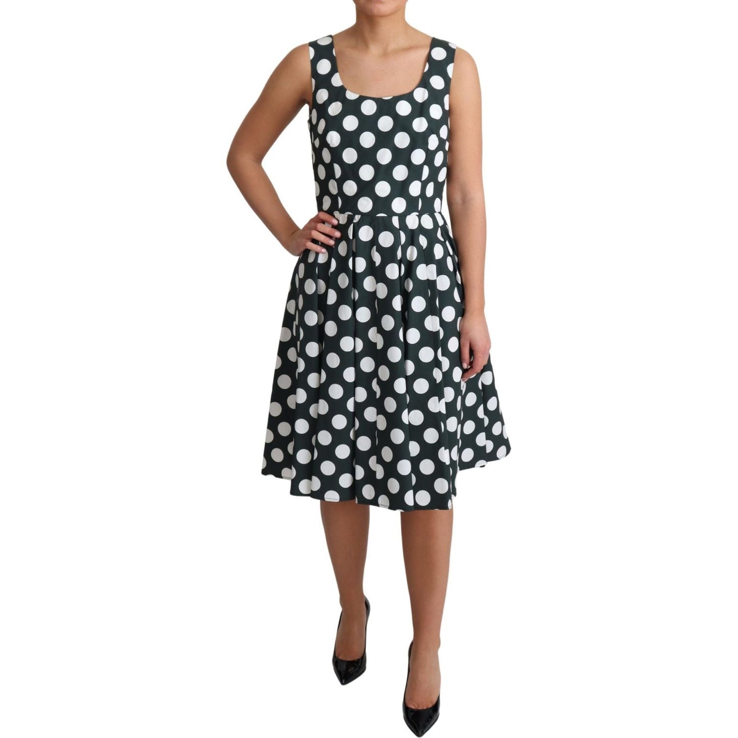 Dolce & Gabbana Green Polka Dotted Cotton A-Line Dress