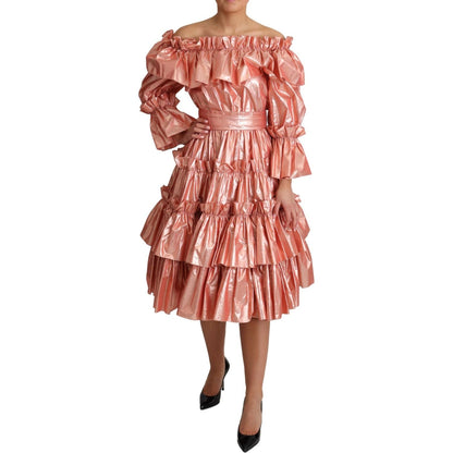 Dolce & Gabbana Pink Ruffled Dress Silk Cotton Gown Dress