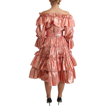 Dolce & Gabbana Pink Ruffled Dress Silk Cotton Gown Dress