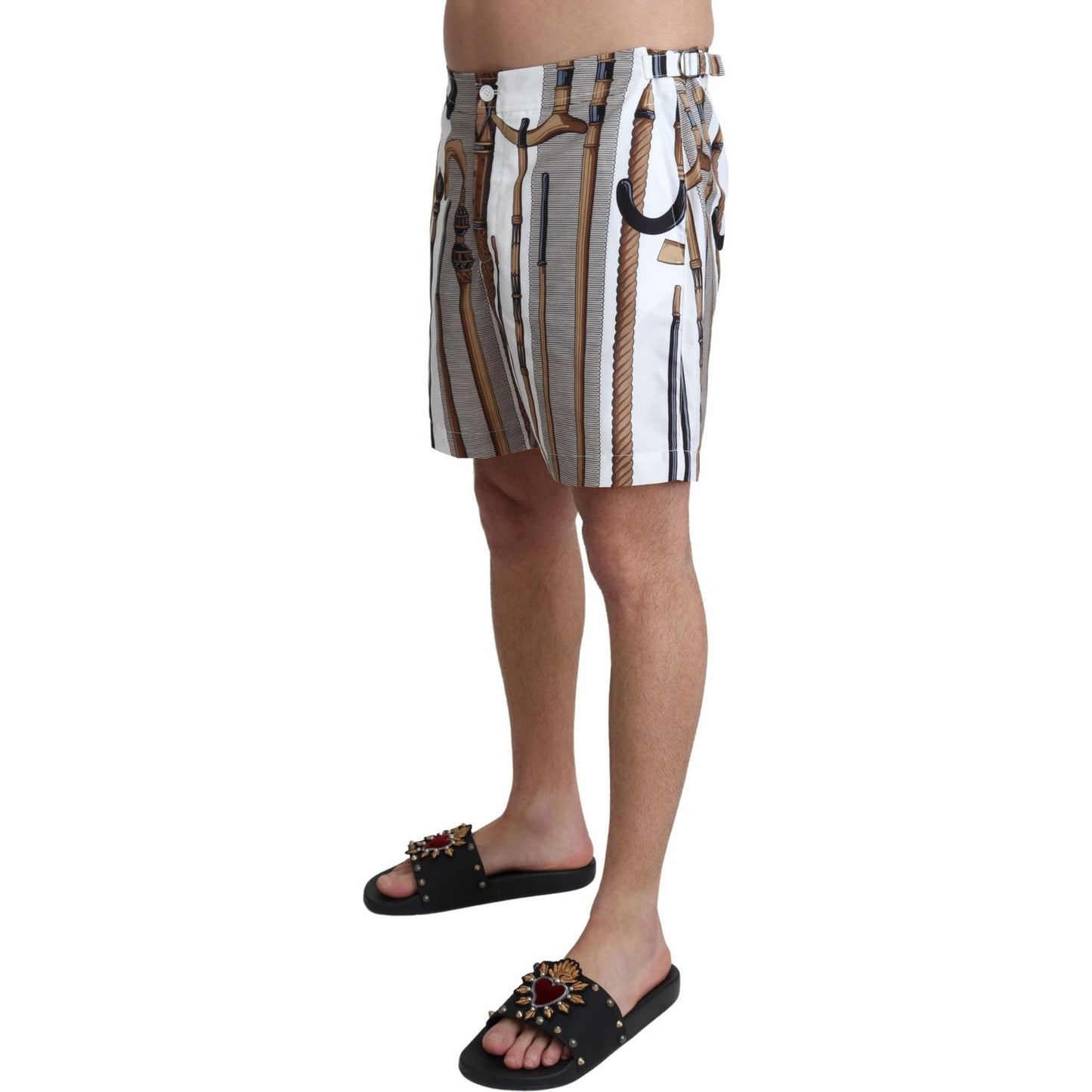 Dolce & Gabbana White Walking Stick Beachwear Shorts Swimshorts BIK1070-48