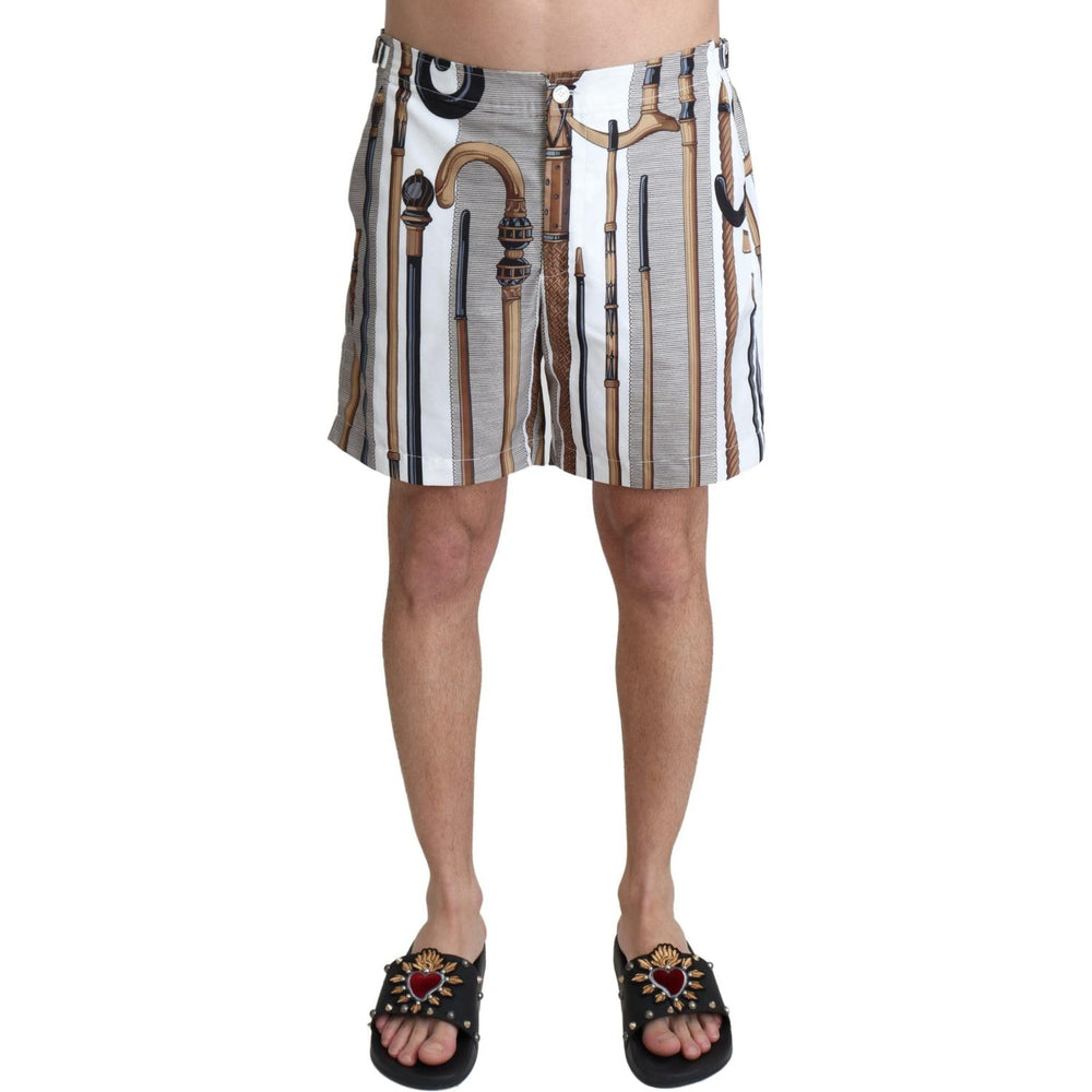 Dolce & Gabbana White Walking Stick Beachwear Shorts Swimshorts BIK1070-48
