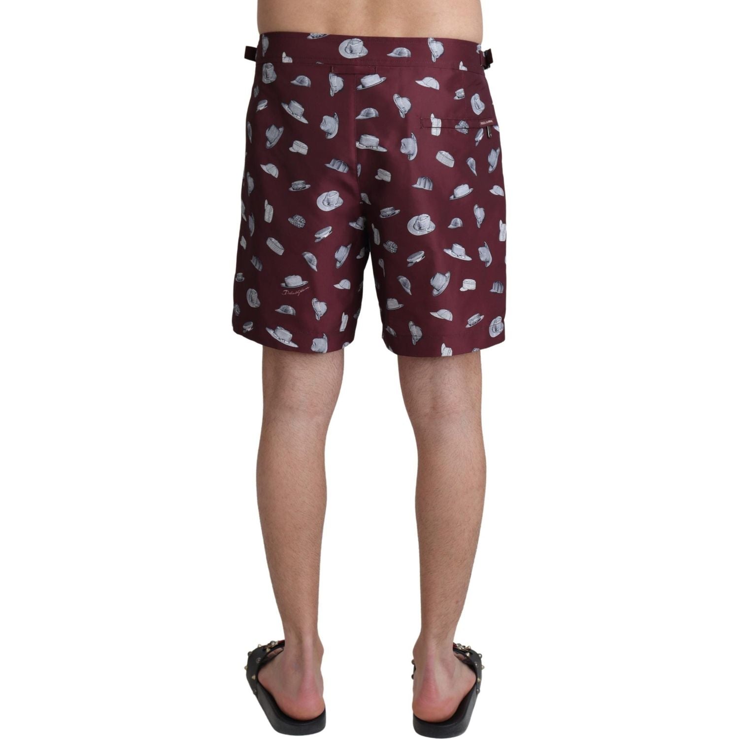 Dolce & Gabbana Maroon Hats Print Beachwear Shorts Swimwear