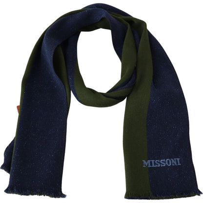 Missoni Green Striped Wool Unisex Neck Wrap Shawl Blue