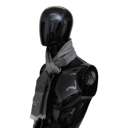 Missoni Gray Striped Wool Unisex Neck Wrap Fringes Scarf