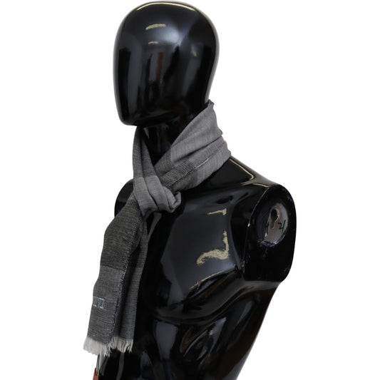 Missoni Gray Striped Wool Unisex Neck Wrap Fringes Scarf MS1968