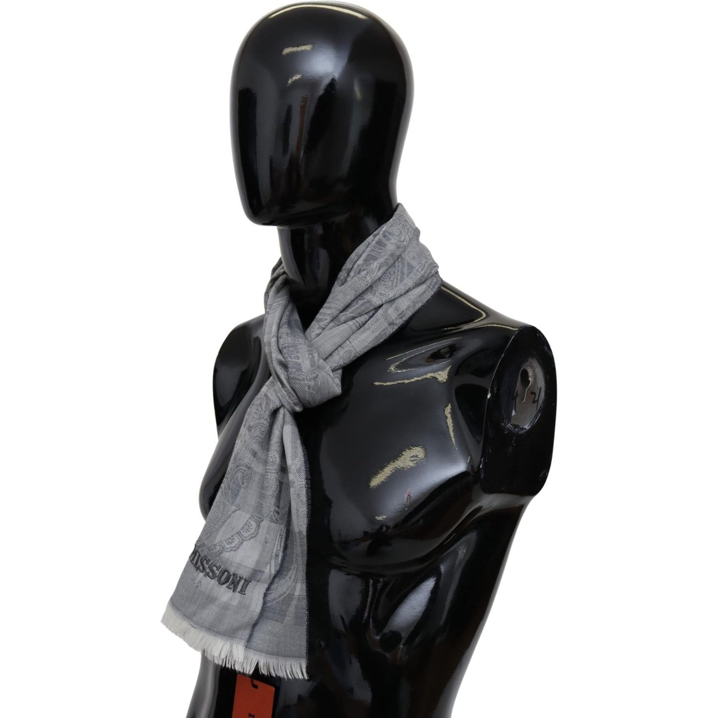Missoni Gray Floral Wool Unisex Neck Wrap Fringes Scarf