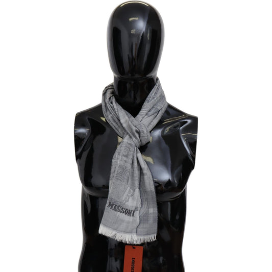 Missoni Gray Floral Wool Unisex Neck Wrap Fringes Scarf MS1982