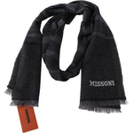 Missoni Black Striped Wool Unisex Neck Wrap Scarf MS1999BG