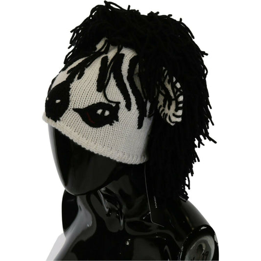 Dolce & Gabbana Black White Knitted Cashmere Animal Design Hat HAT20056