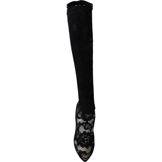 Dolce & Gabbana Black Taormina Lace Socks Boots Shoes Pumps LA8518-36