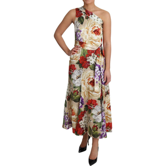 Dolce & Gabbana Print Silk Stretch One Shoulder Dress Floral DR28014- 50
