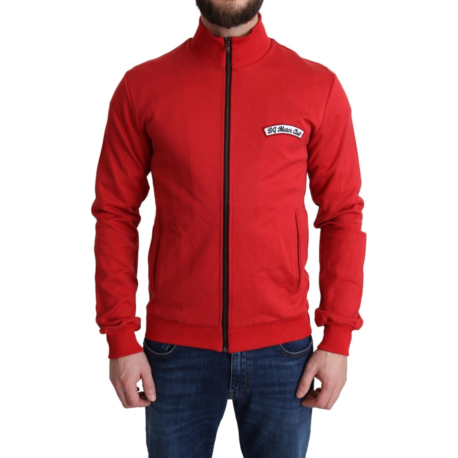 سترة كارديجان أنيقة باللون الأحمر بفتحة رقبة عالية وسحّاب من دولتشي آند غابانا