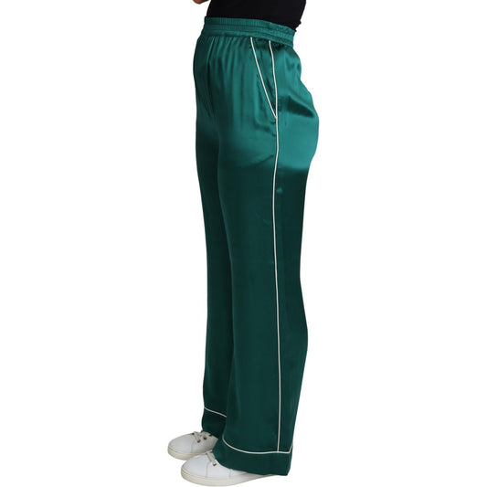 Dolce & Gabbana Green High Waist Pajama Trouser Silk Pant PAN71579-36