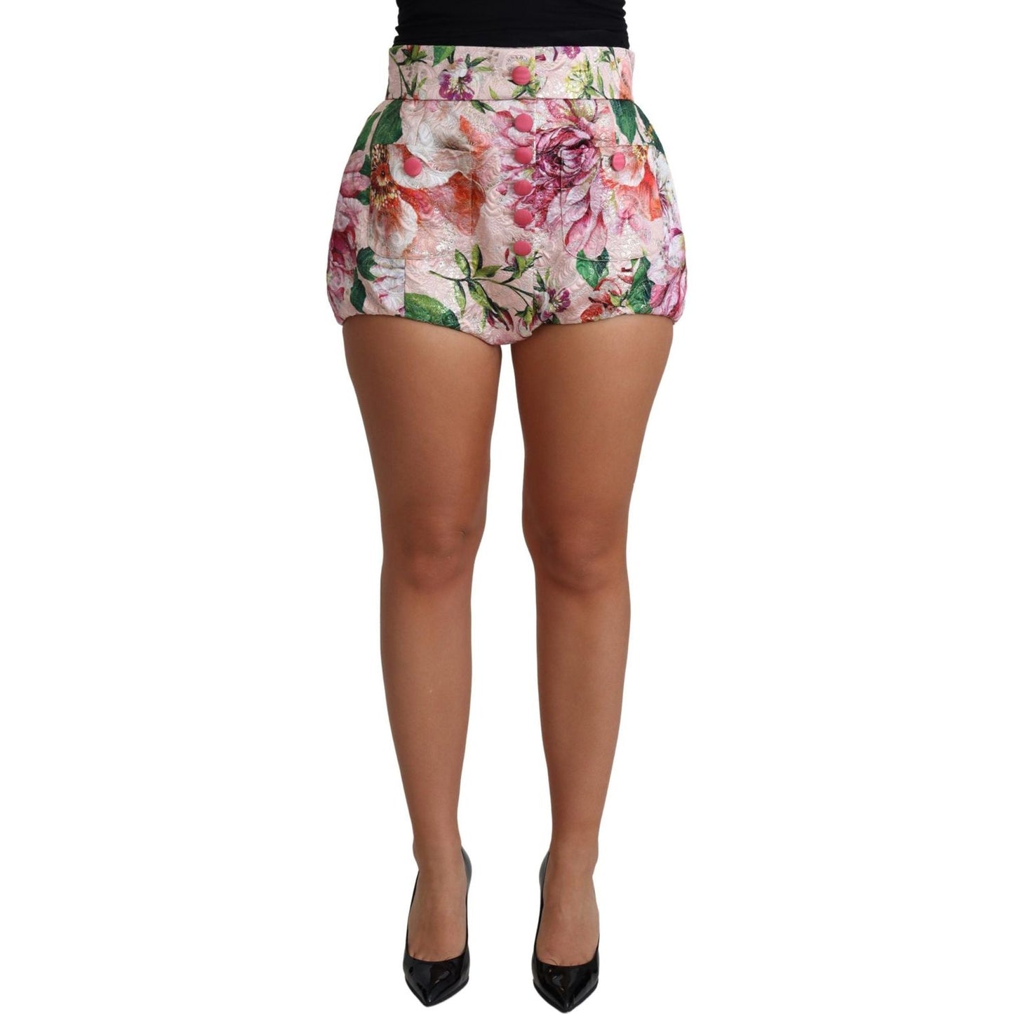 Dolce & Gabbana Pink Cotton Floral Print Hot Pants Short SKI1515-38