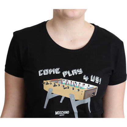 Moschino Black Cotton Come Play 4 Us Print Tops T-shirt