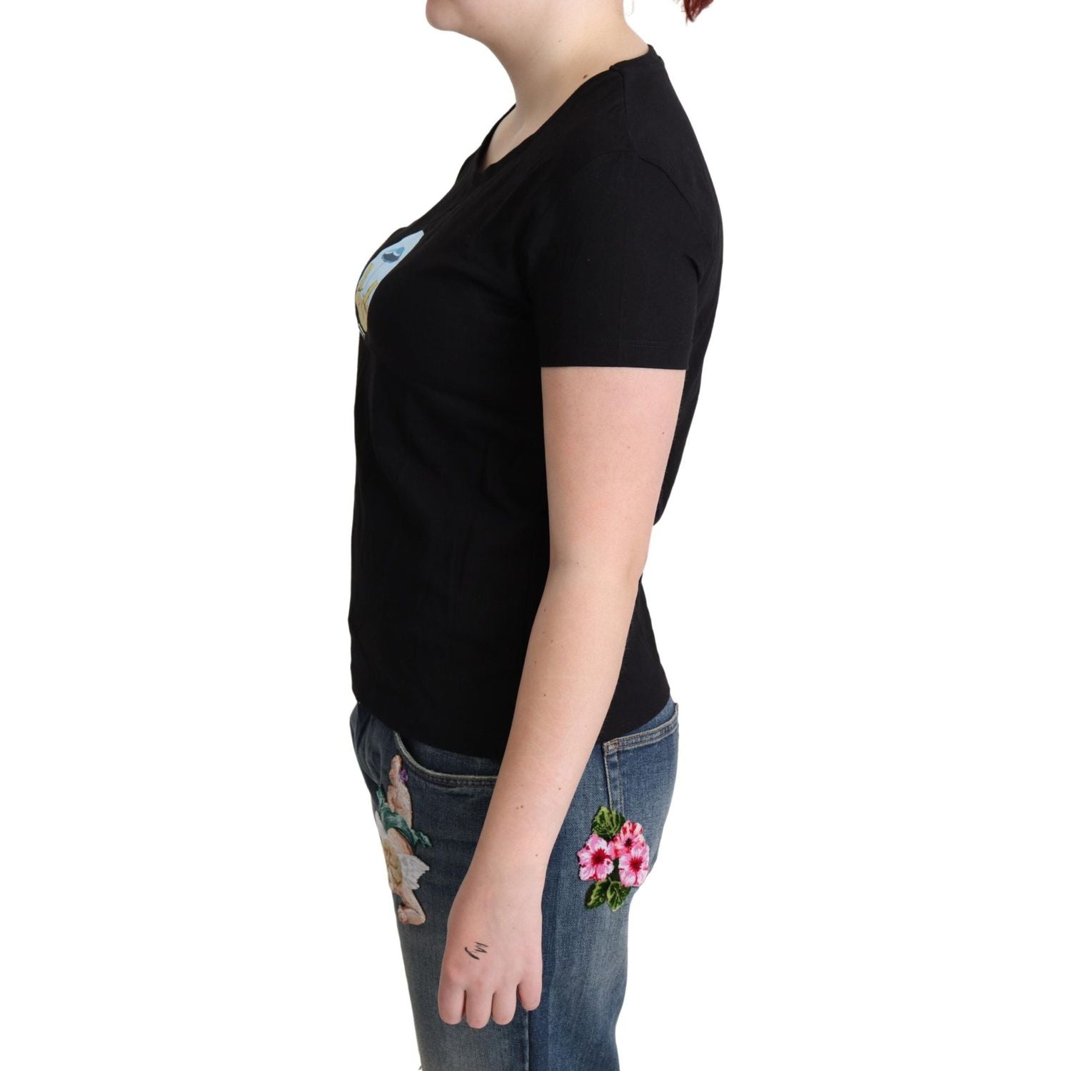 تي شيرت موسكينو شيك من القطن الأسود بياقة دائرية