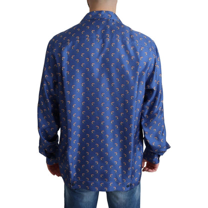 Dolce & Gabbana Blue Beach Chair Umbrella Print Silk Shirt