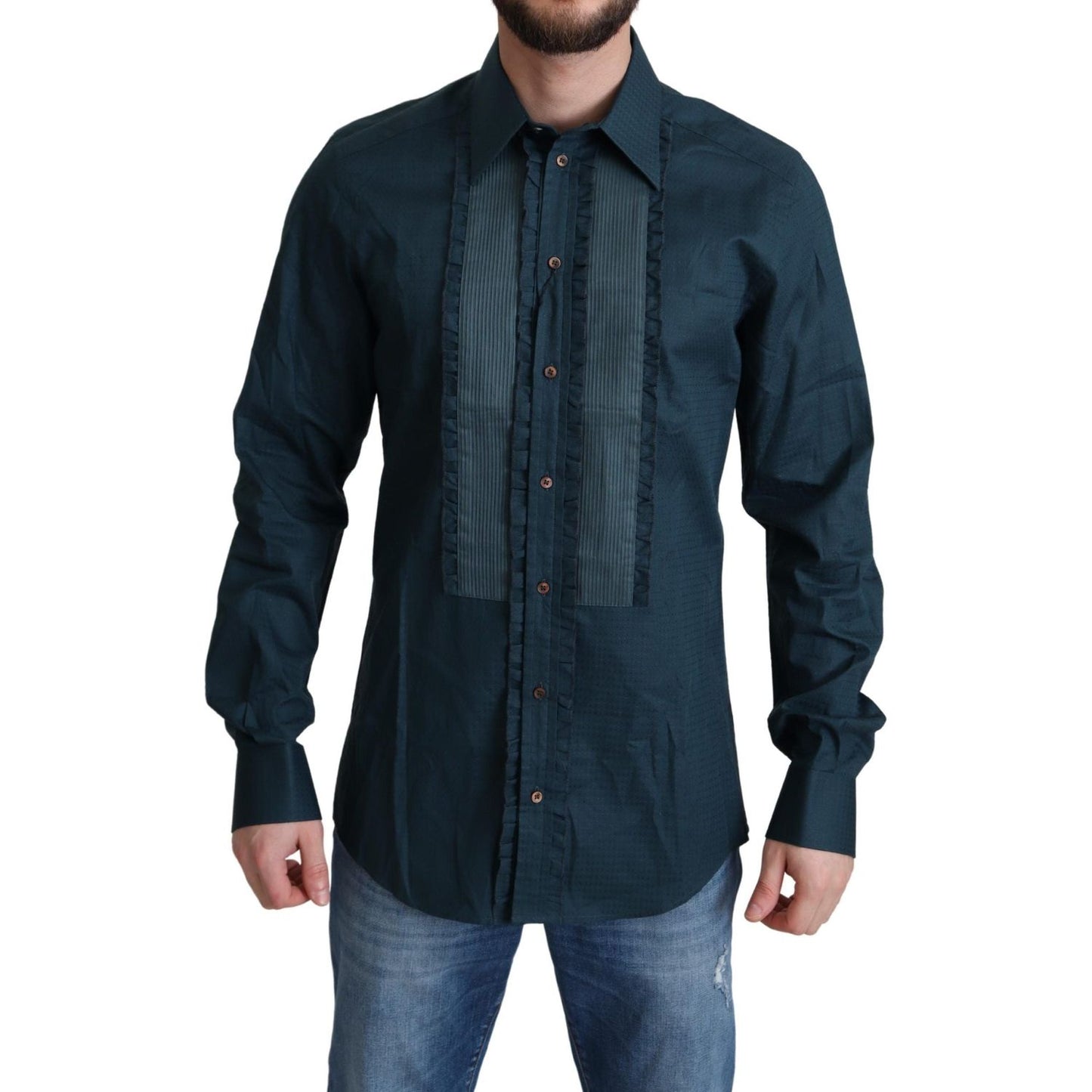 Dolce & Gabbana Blue Placket Cotton Dress Formal Shirt TSH6192 -42