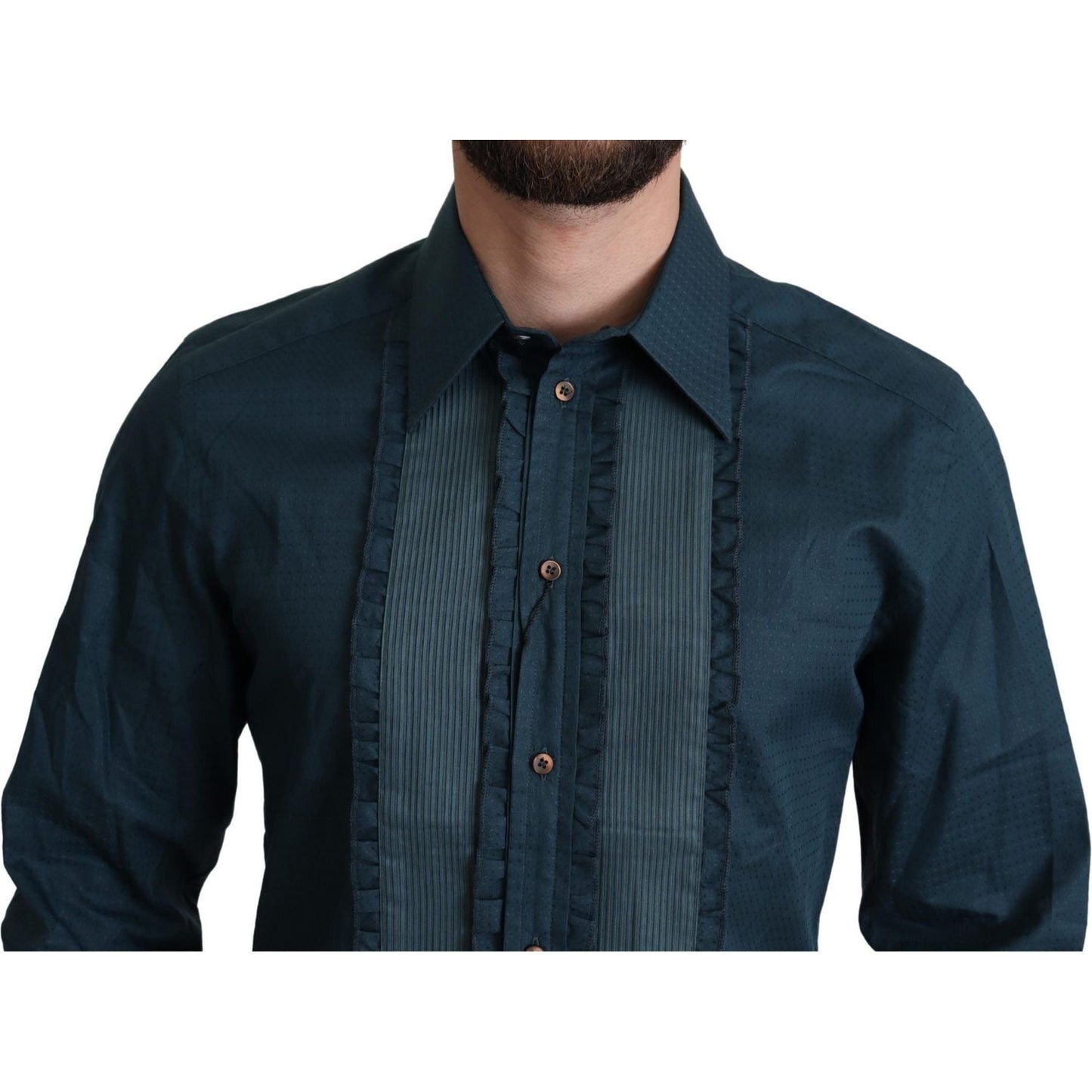 Dolce & Gabbana Blue Placket Cotton Dress Formal Shirt