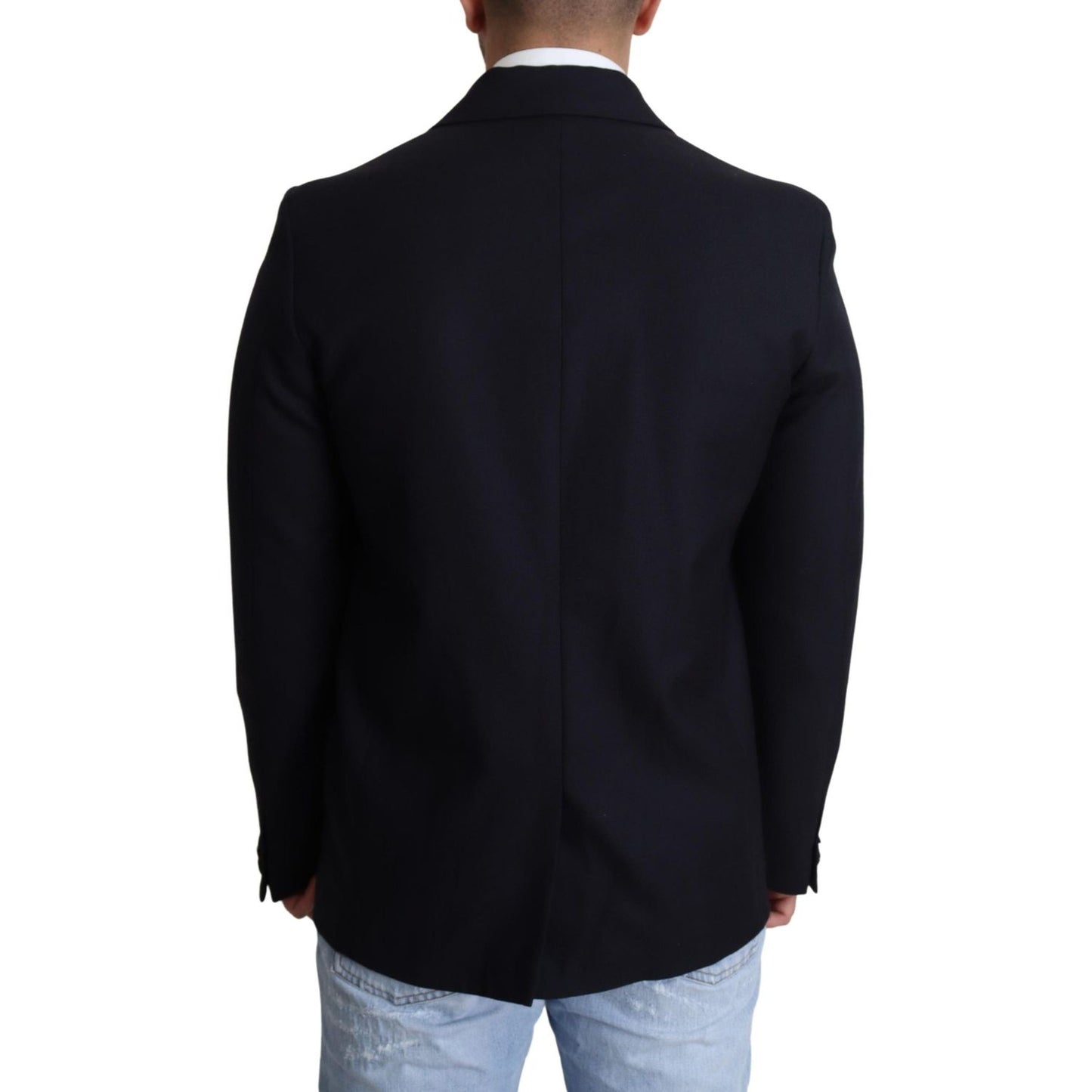 Dolce & Gabbana Dark Blue Wool Single Breasted Coat Jacket