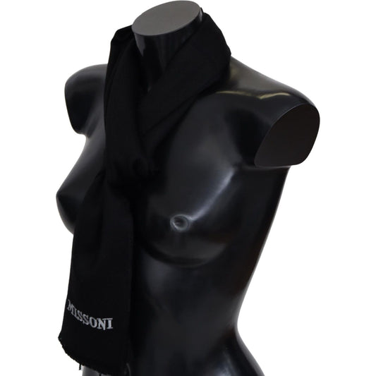 Missoni Black 100% Wool Unisex Neck Wrap Fringes Logo Scarf MS2115BG