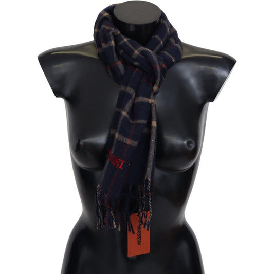 Missoni Black Checkered Unisex Neck Wrap Fringes Scarf MS2123 BG