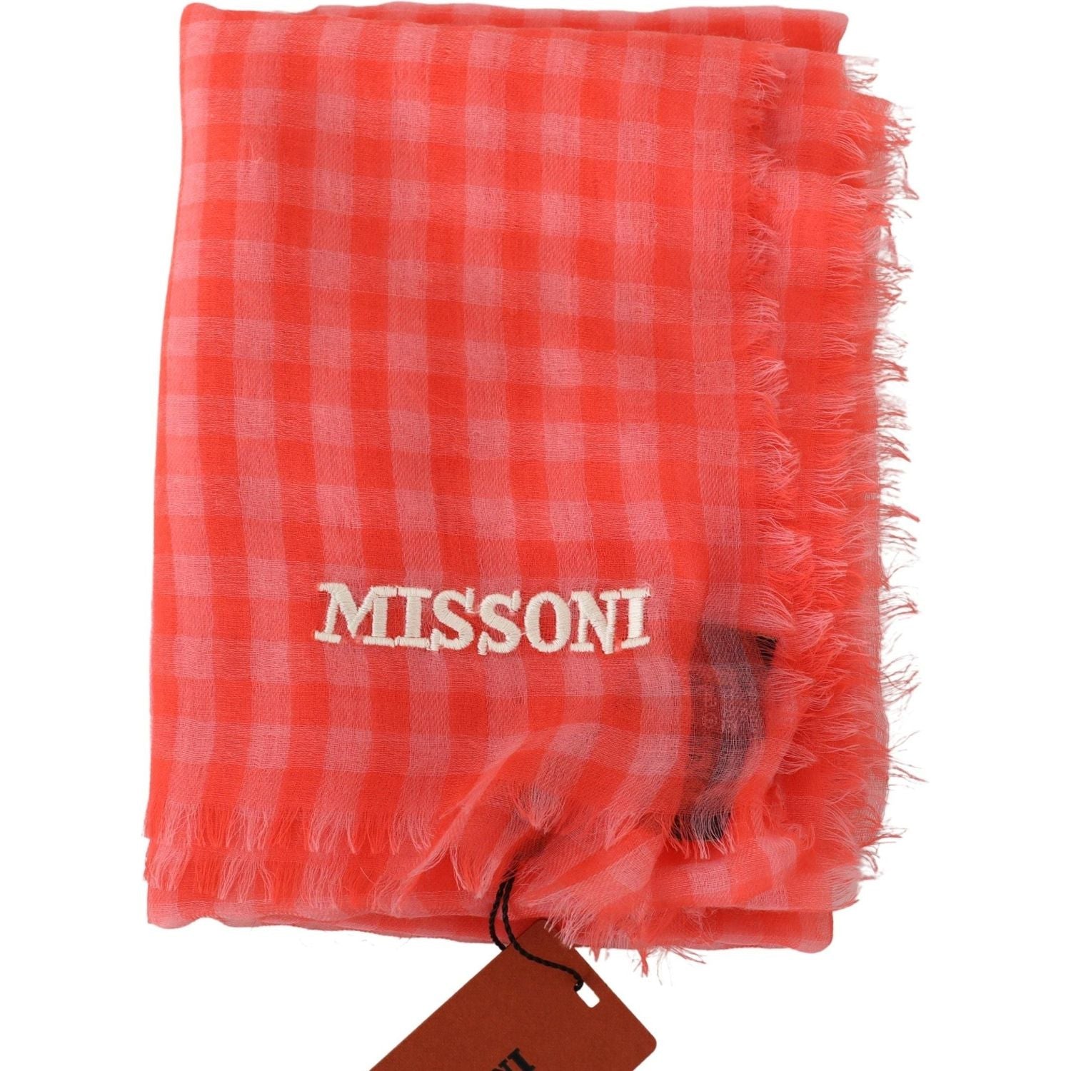 Missoni Orange Check Cashmere Unisex Wrap Fringes Scarf