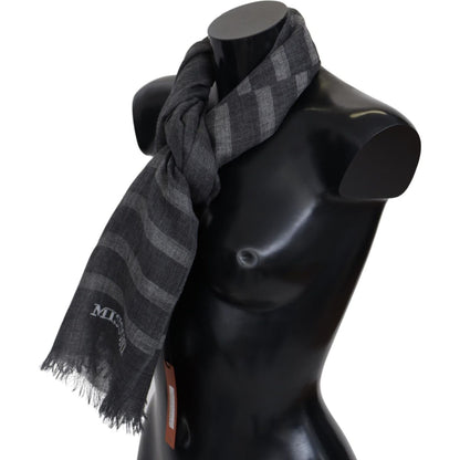 Missoni Gray Striped Wool Unisex Neck Wrap Fringes Scarf