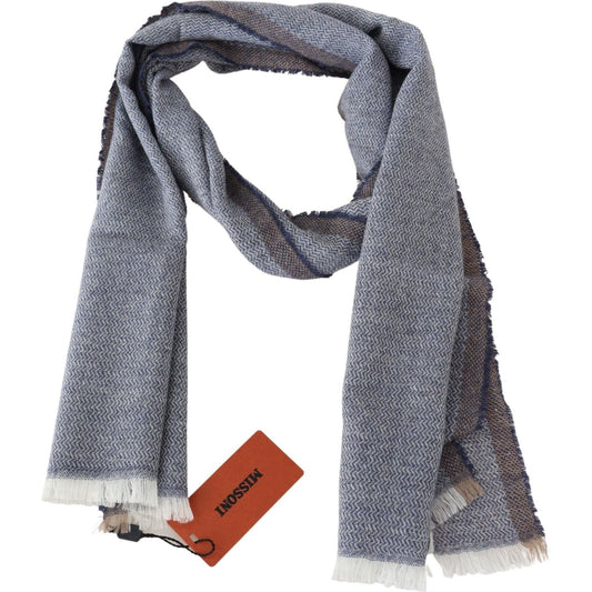 Missoni Gray Striped Wool Unisex Neck Wrap Fringes Scarf MS2043BG