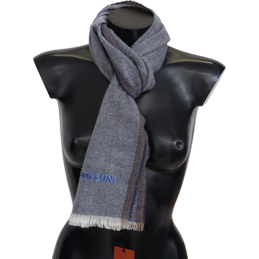 Missoni Gray Striped Wool Unisex Neck Wrap Fringes Scarf MS2043BG