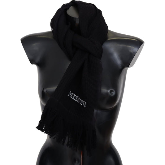 Missoni Black Wool Unisex Neck Warmer Wrap Scarf MS2077
