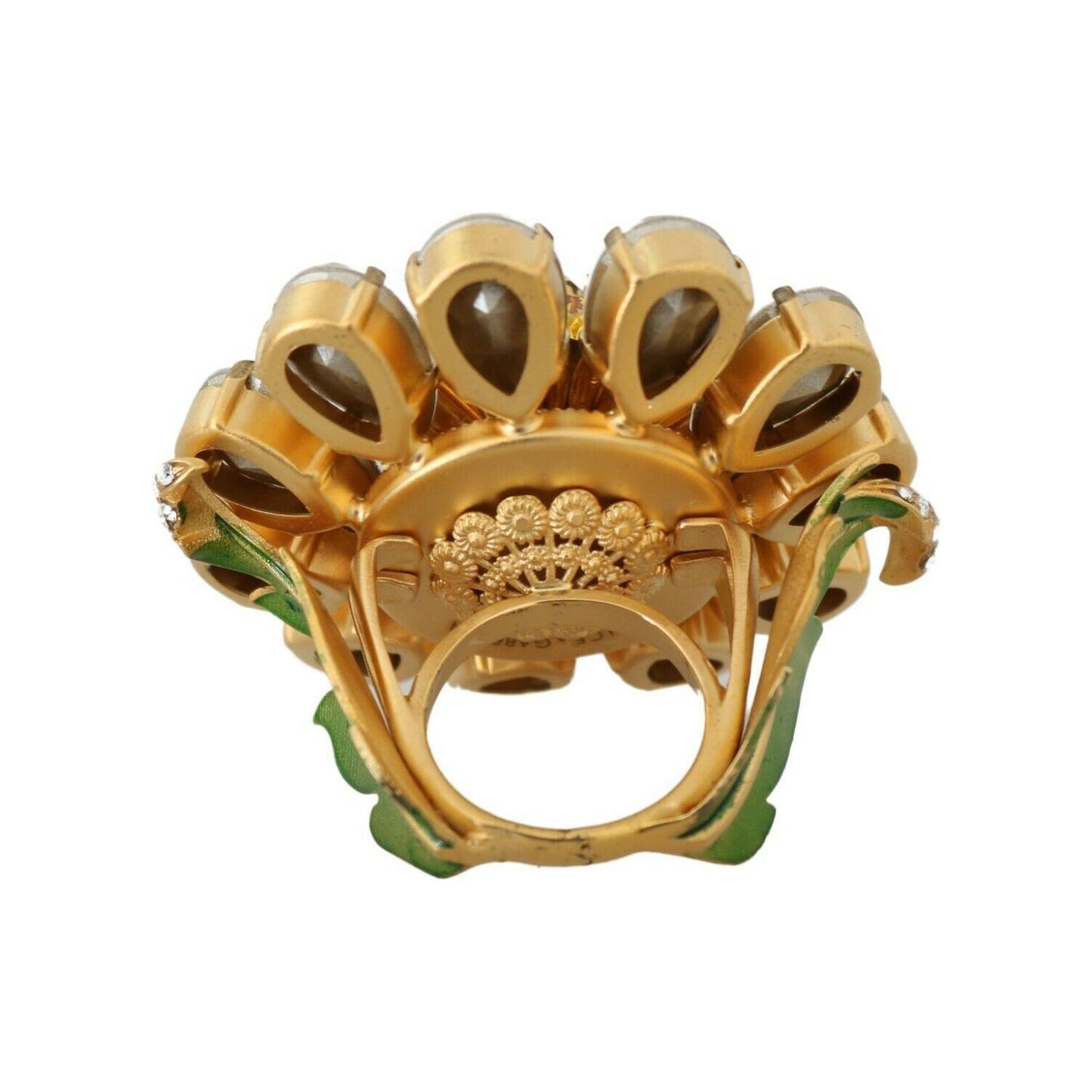 Dolce & Gabbana Gold Brass Yellow Crystal Flower Ring
