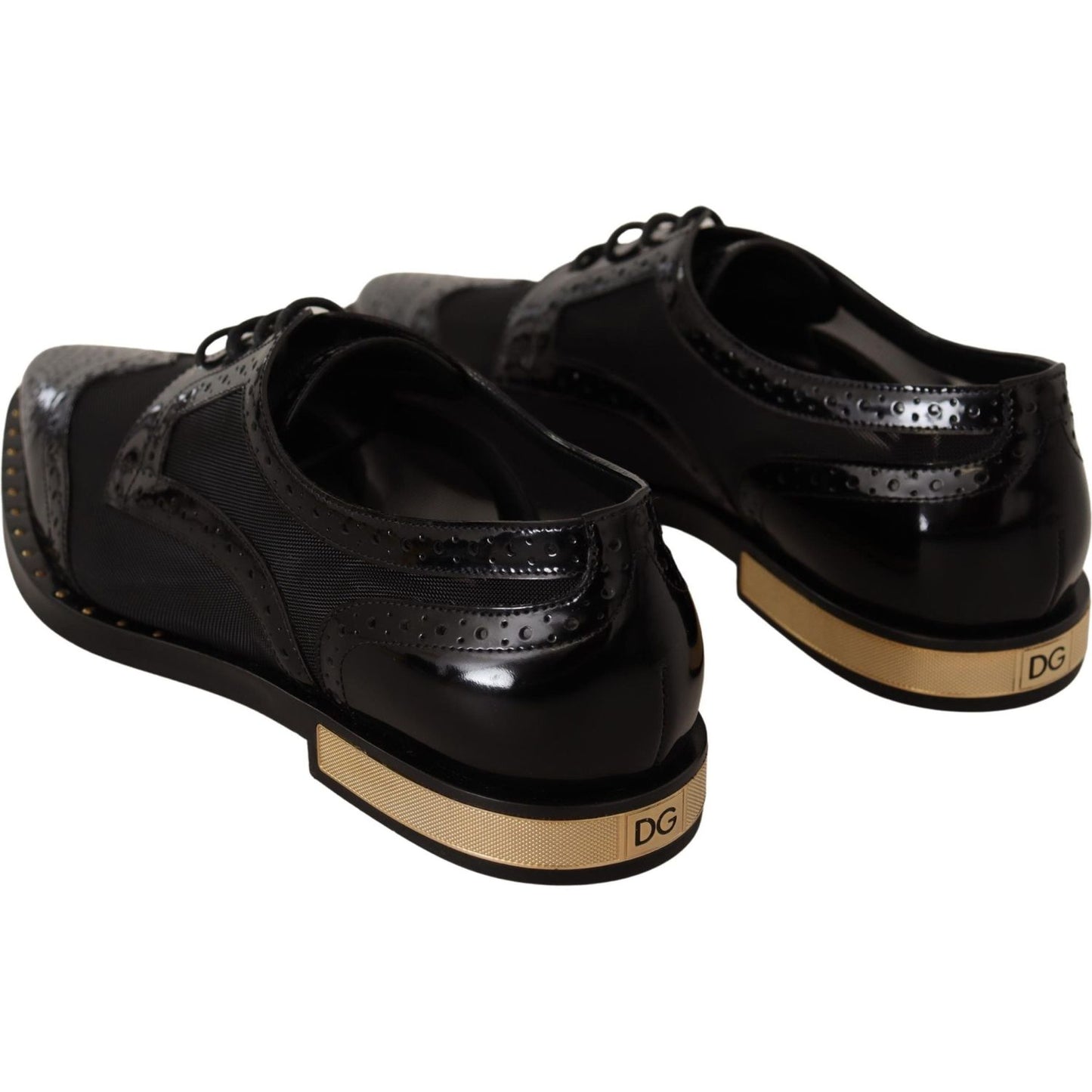 Dolce & Gabbana Black Leather Broques Sheer Wingtip Shoes LA9017-35