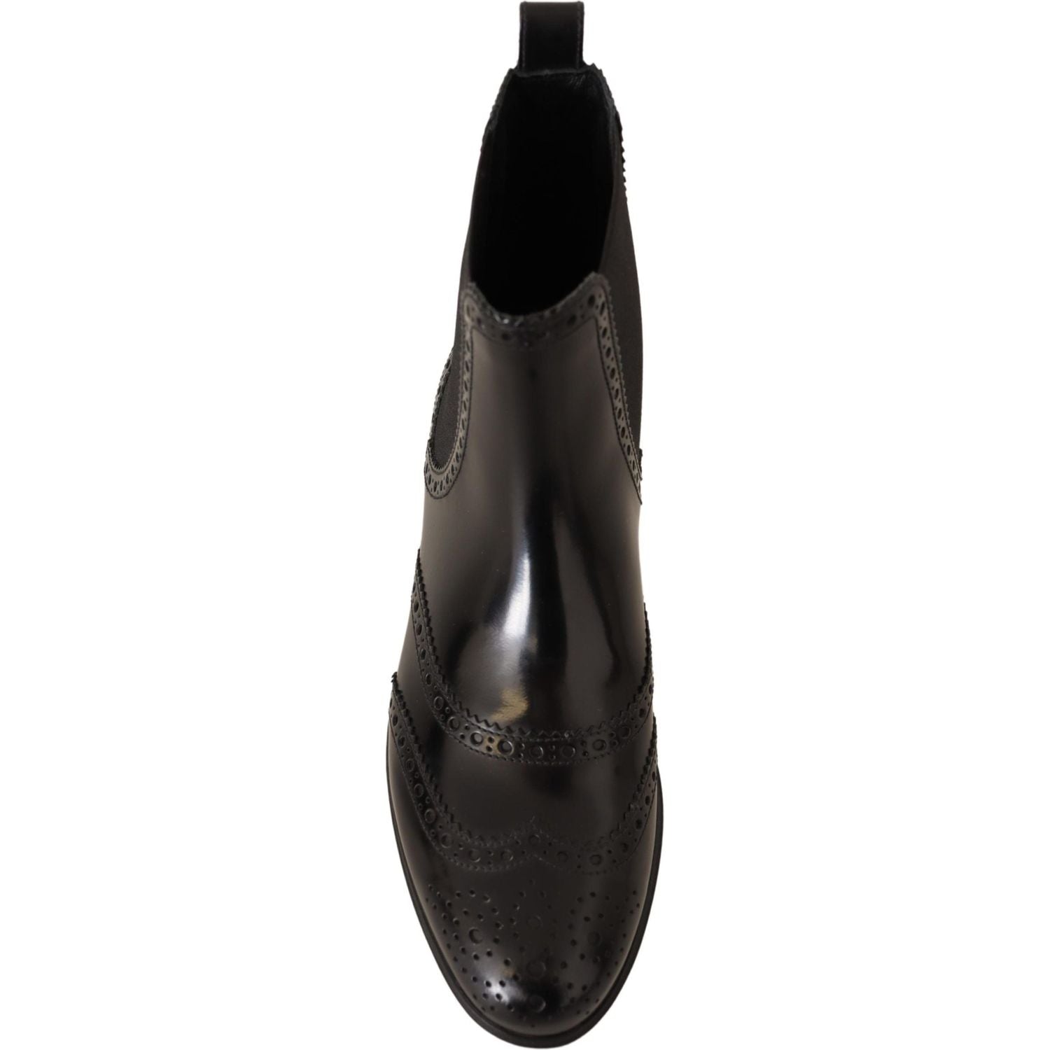 Dolce & Gabbana Black Leather Ankle High Flat Boots Shoes