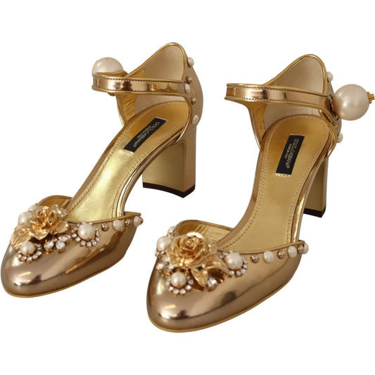 Dolce & Gabbana Dolce & Gabbana Elegant Gold Leather Block Heels with Crystals LA9031-37 10% PU,1728,67345645728,86% Leather,Dolce & Gabbana,EU37/US6.5,Gold,Material: 4% PL,New with tags,Sandals - Women - Shoes,Shoes,Women,Women - Shoes