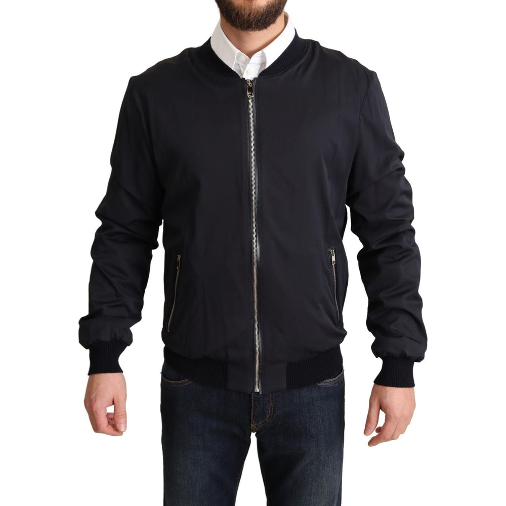 Dolce & Gabbana Blue Silk Coat Short Bomber Men Jacket JKT2915-48