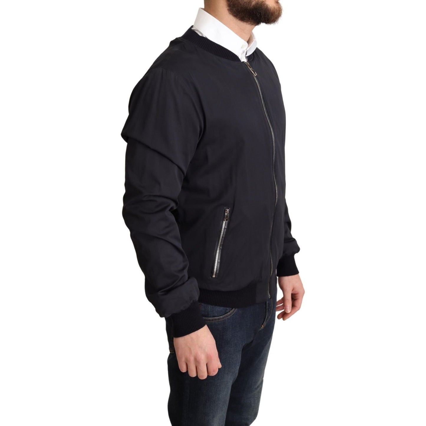 Dolce & Gabbana Blue Silk Coat Short Bomber Men Jacket JKT2915-48