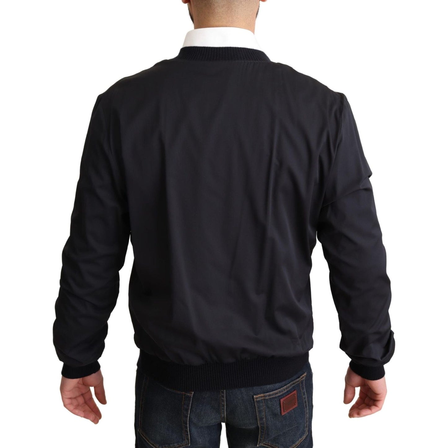 Dolce & Gabbana Blue Silk Coat Short Bomber Men Jacket JKT2915-48