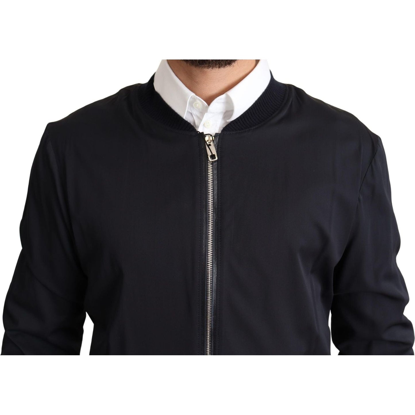 Dolce & Gabbana Blue Silk Coat Short Bomber Men Jacket JKT2915-48