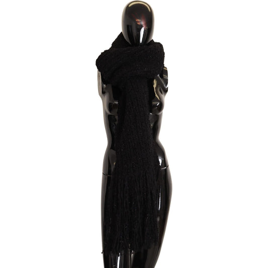 Dolce & Gabbana Black Virgin Wool Knitted Wrap Shawl Scarf MS2316 BG