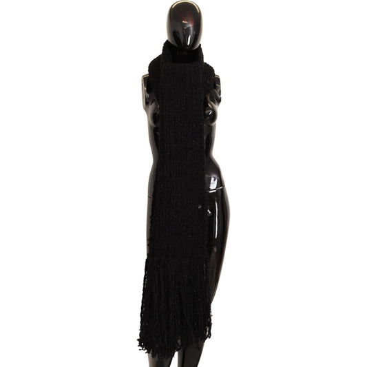 Dolce & Gabbana Black Virgin Wool Knitted Wrap Shawl Scarf MS2316 BG