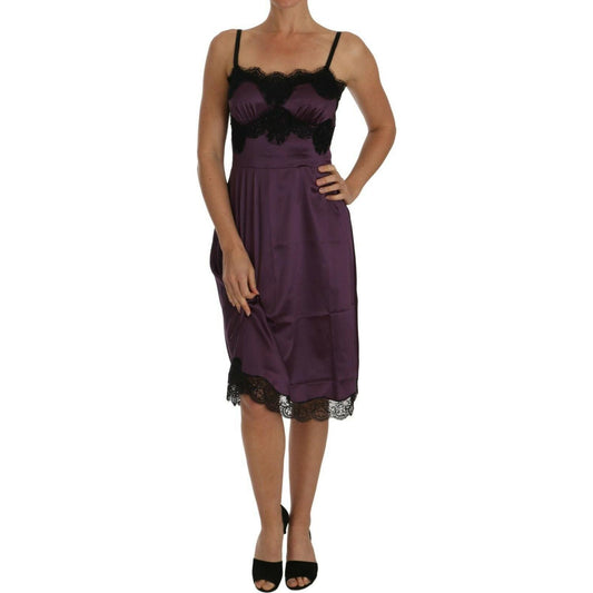 Dolce & Gabbana Purple Silk Stretch Black Lace A-Line Dress BIK097-40
