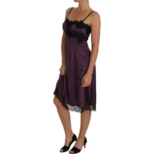 Dolce & Gabbana Purple Silk Stretch Black Lace A-Line Dress BIK097-40