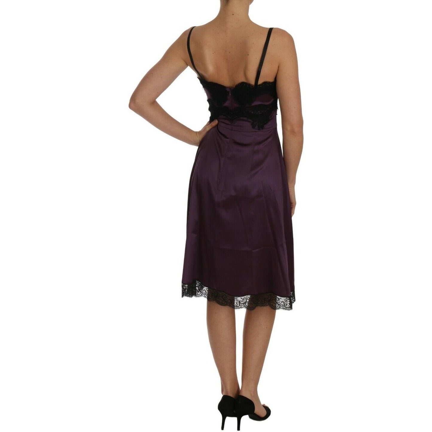 Dolce & Gabbana Purple Silk Stretch Black Lace A-Line Dress BIK097-40