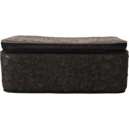 Dolce & Gabbana Gray Skin Leather Vanity Case Toiletry Shaving Bag